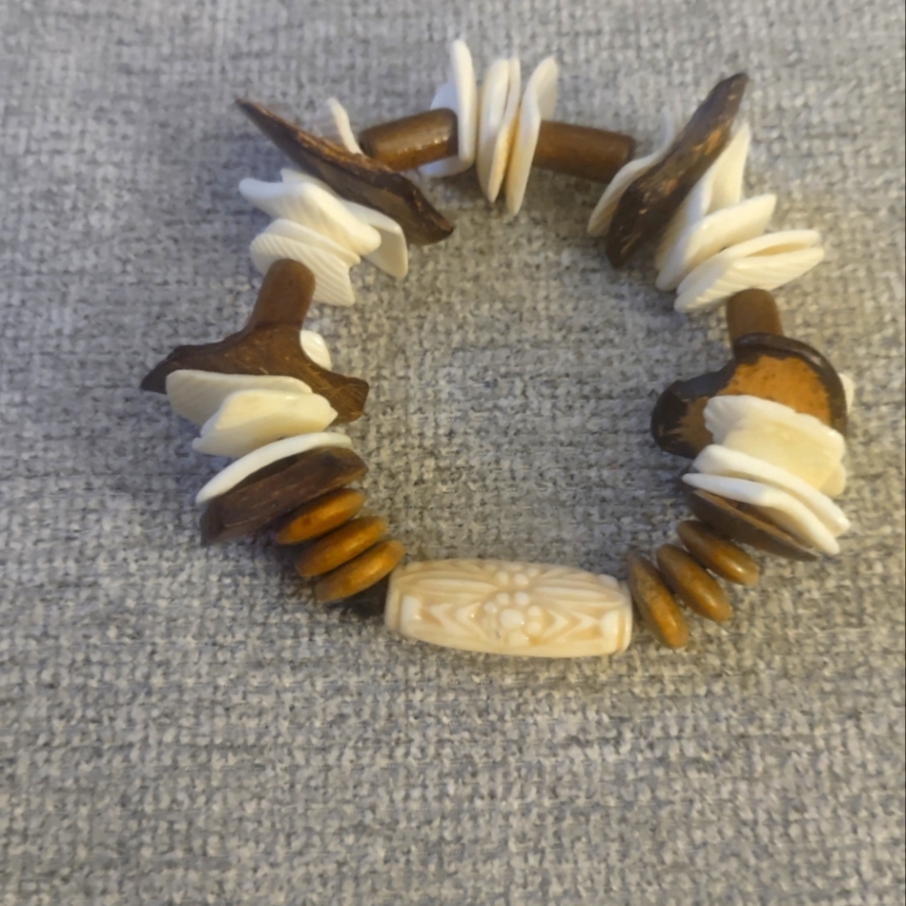 African Shell And Wooden Beaded Bracelet